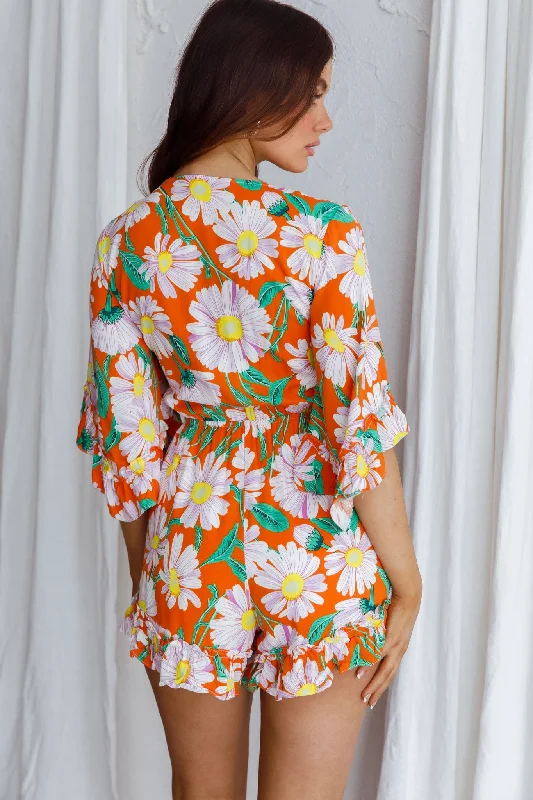 Athira Tied Bust Flared Sleeve Romper Daisy Orange