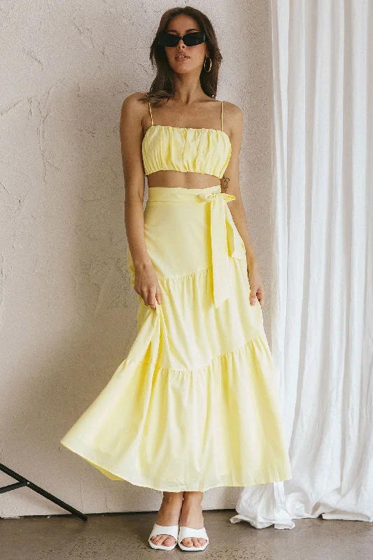 Bondi Waist Tie Maxi Skirt Lemon