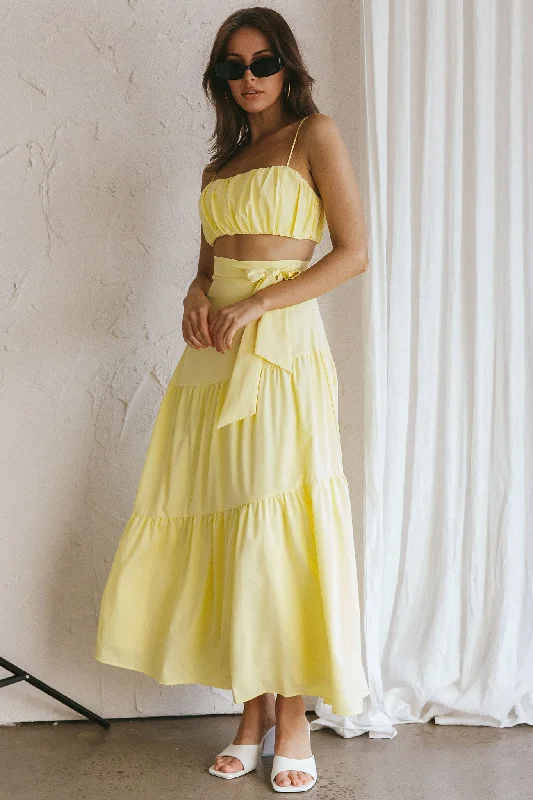 Bondi Waist Tie Maxi Skirt Lemon