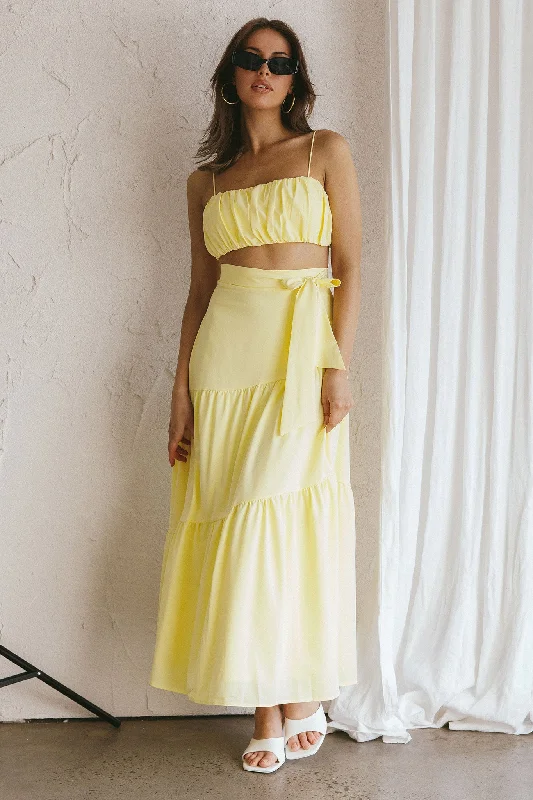 Bondi Waist Tie Maxi Skirt Lemon