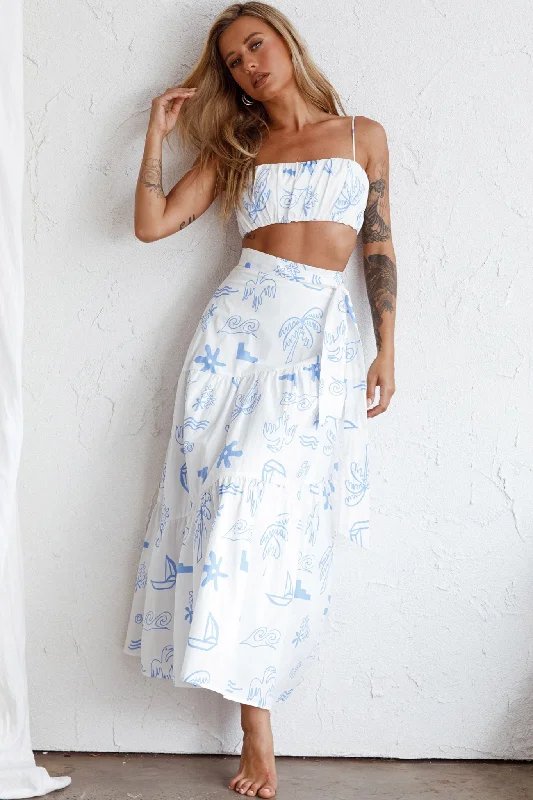 Bondi Waist Tie Maxi Skirt Printed White