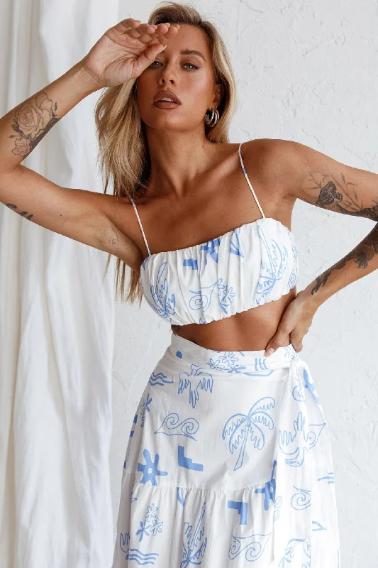 Bondi Waist Tie Maxi Skirt Printed White