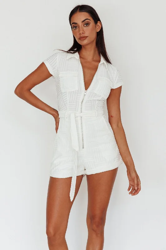 California Girl Short Sleeve Waist Tie Romper White