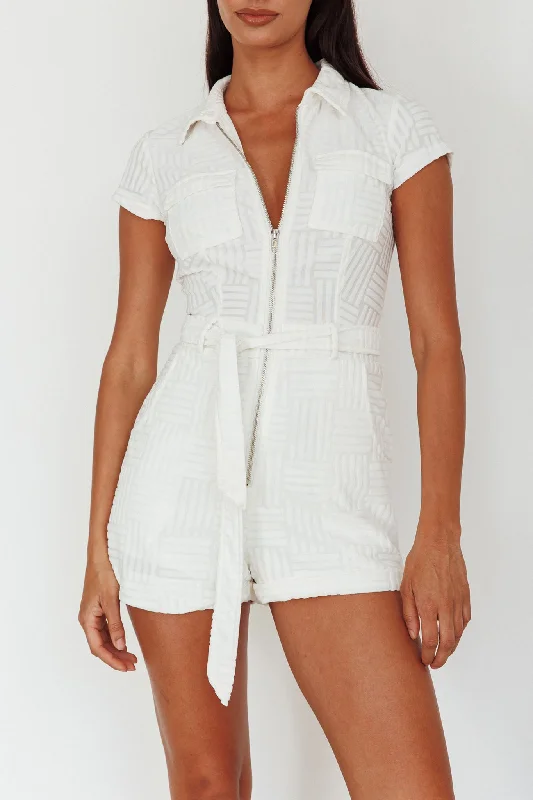 California Girl Short Sleeve Waist Tie Romper White