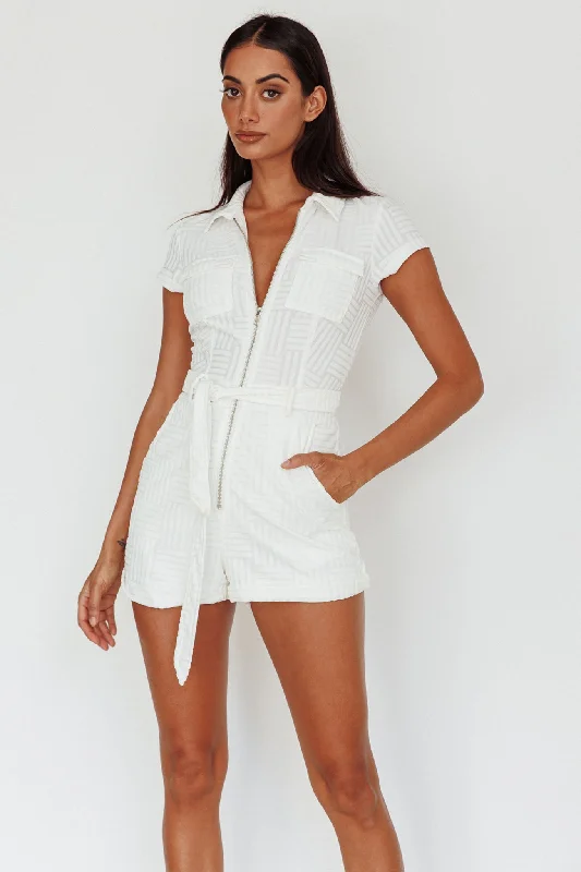 California Girl Short Sleeve Waist Tie Romper White