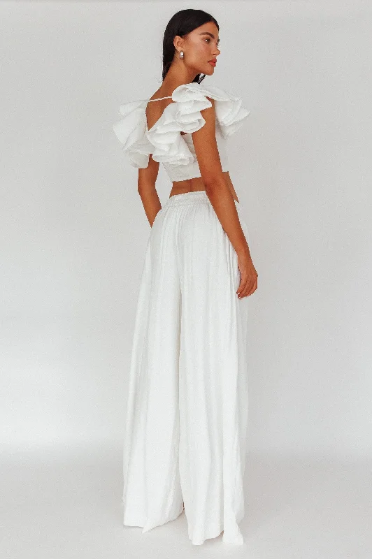 Darna Shirred Waist Wide Leg Pants Off White