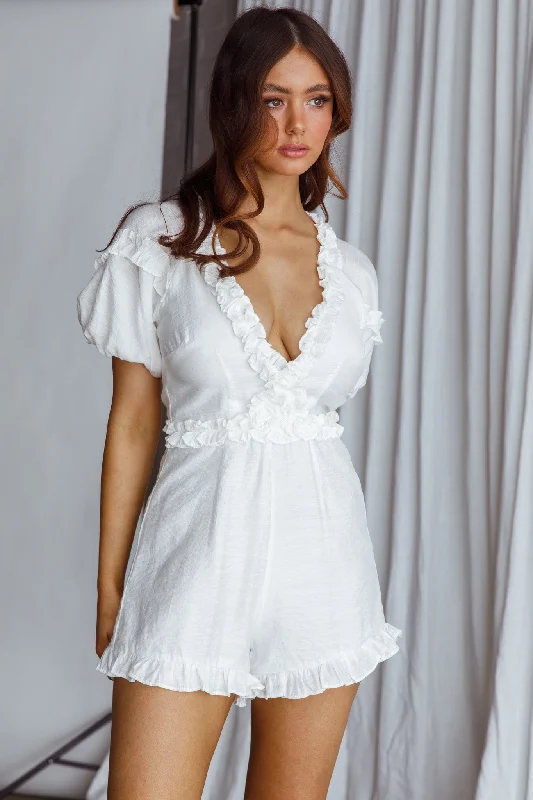 Galatia Frill Trim Puff Sleeve Romper White