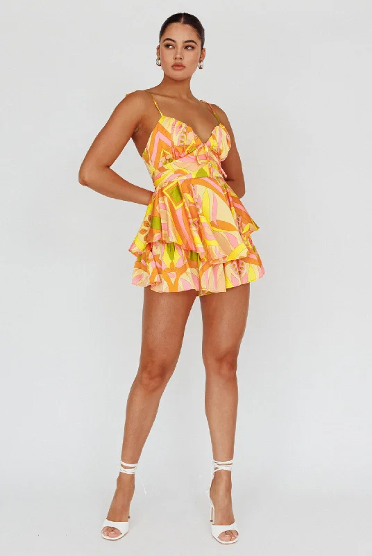 Happy Thoughts Tied Shoulder Romper Yellow Multi