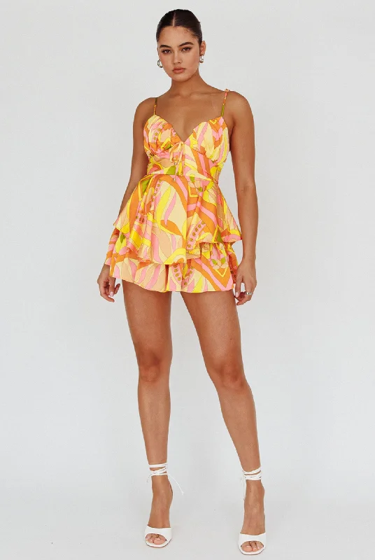 Happy Thoughts Tied Shoulder Romper Yellow Multi