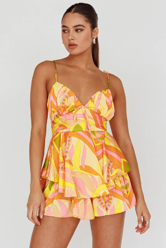 Happy Thoughts Tied Shoulder Romper Yellow Multi