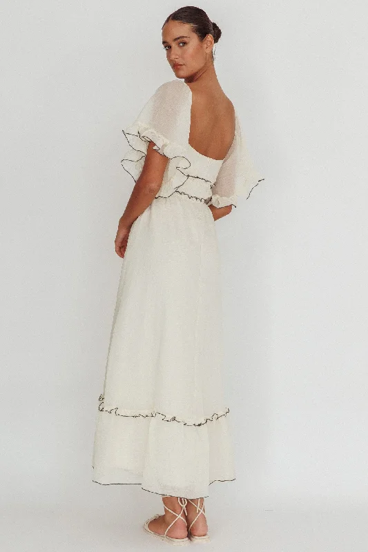 Kathlene Flutter Sleeves Maxi Dress Cream