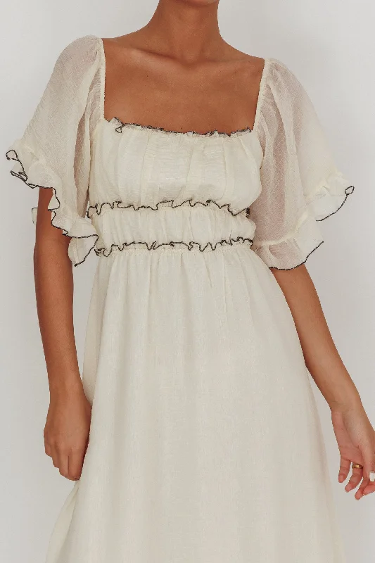 Kathlene Flutter Sleeves Maxi Dress Cream