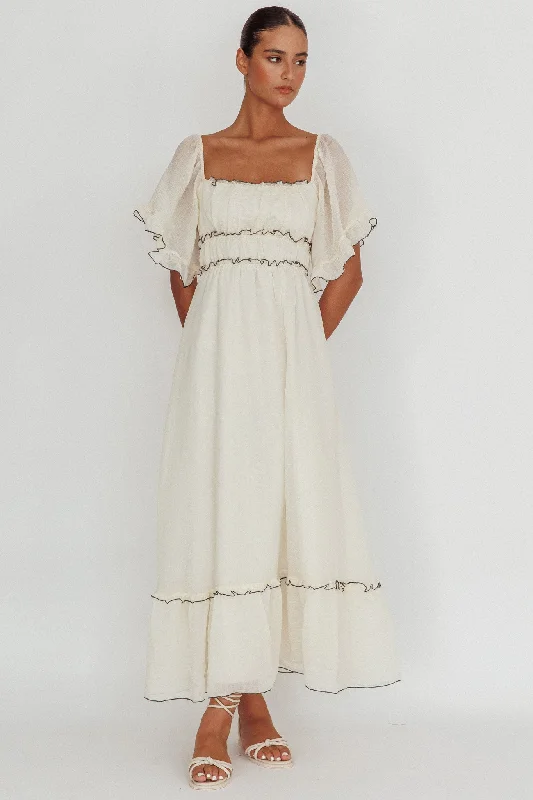 Kathlene Flutter Sleeves Maxi Dress Cream