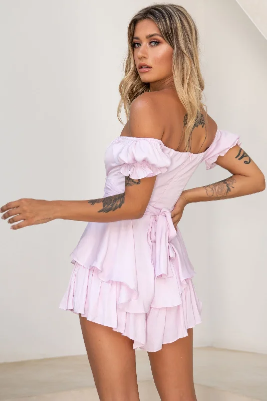 Linka Off-Shoulder Tie Back Romper Light Lilac