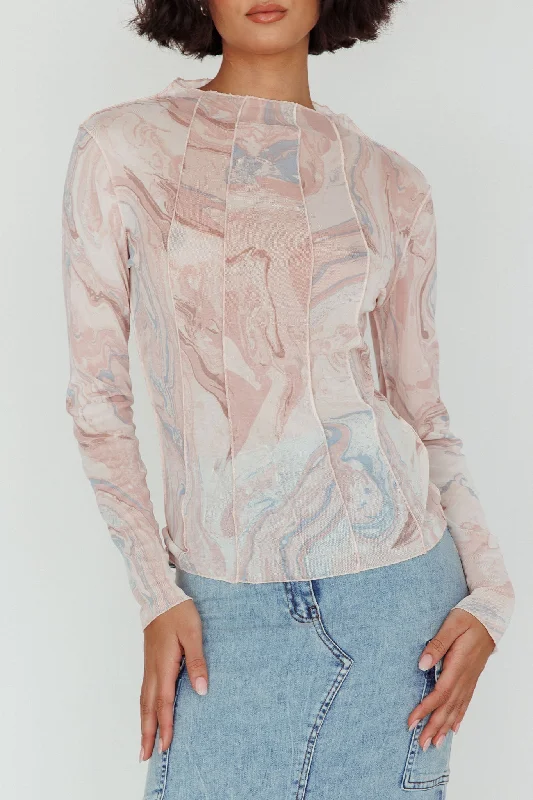 Madrid Long Sleeve Mesh Top Pink Multi