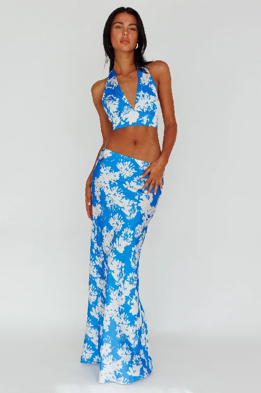 Manila Halterneck Crop Top Blue Floral