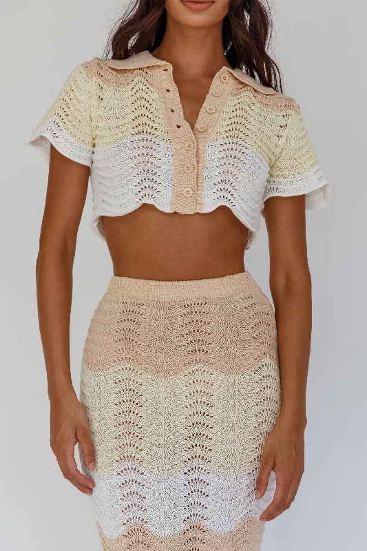 May Blooms Button Up Crop Top Lemon Butter