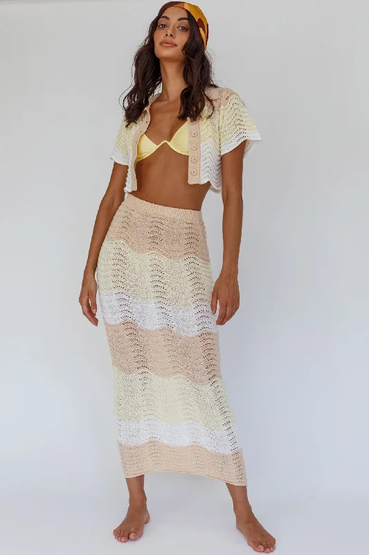 May Blooms Knit Maxi Skirt Lemon Butter