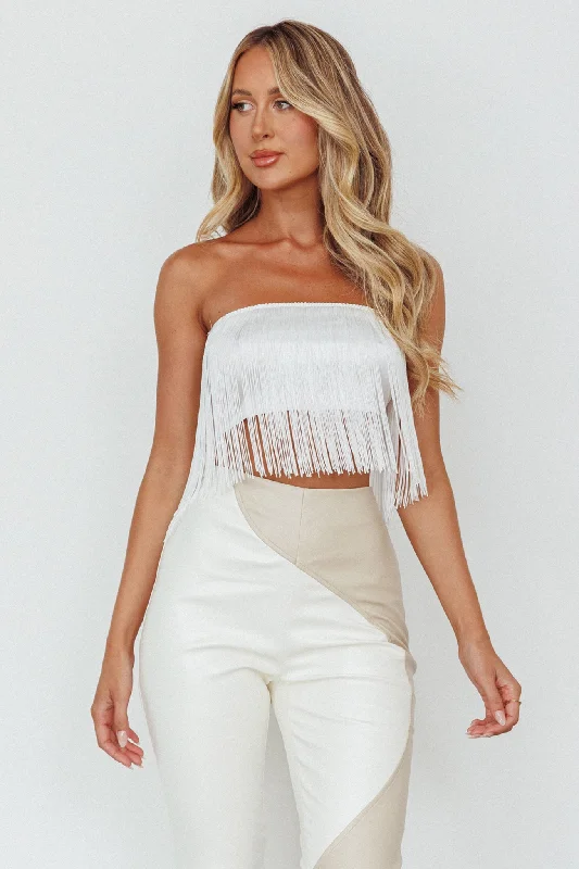 Miss Daisy Fringe Crop Top White