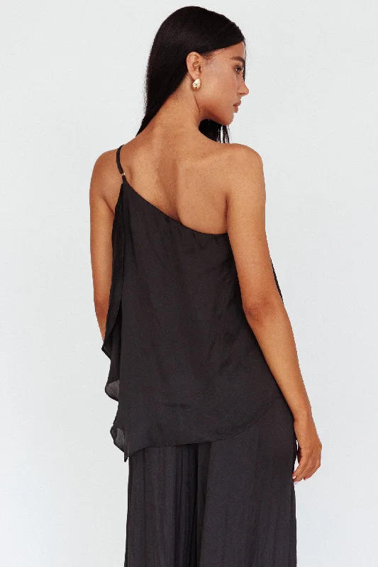 Pollina One Shoulder Top Black