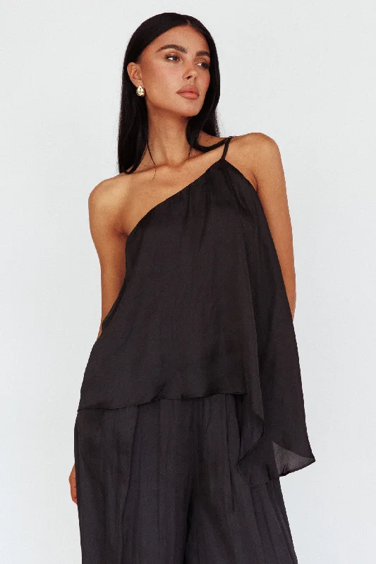 Pollina One Shoulder Top Black