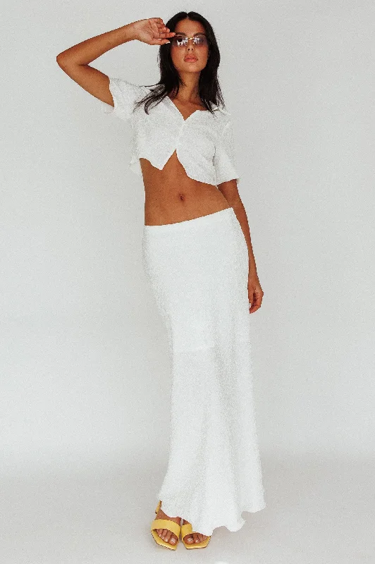 Roman Button-Up Crop Top Textured White