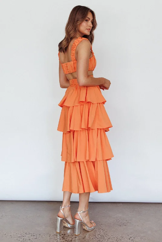 Suenito Tiered Frill Maxi Skirt Orange