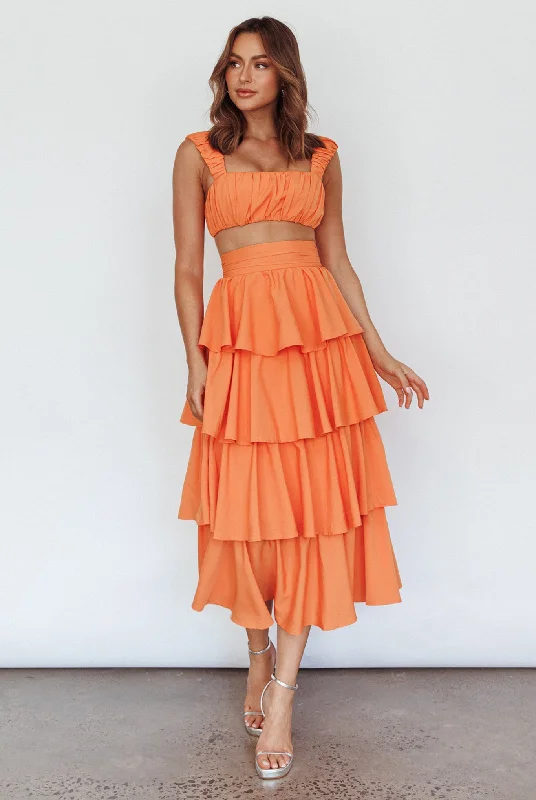 Suenito Tiered Frill Maxi Skirt Orange