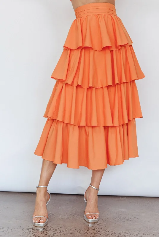 Suenito Tiered Frill Maxi Skirt Orange