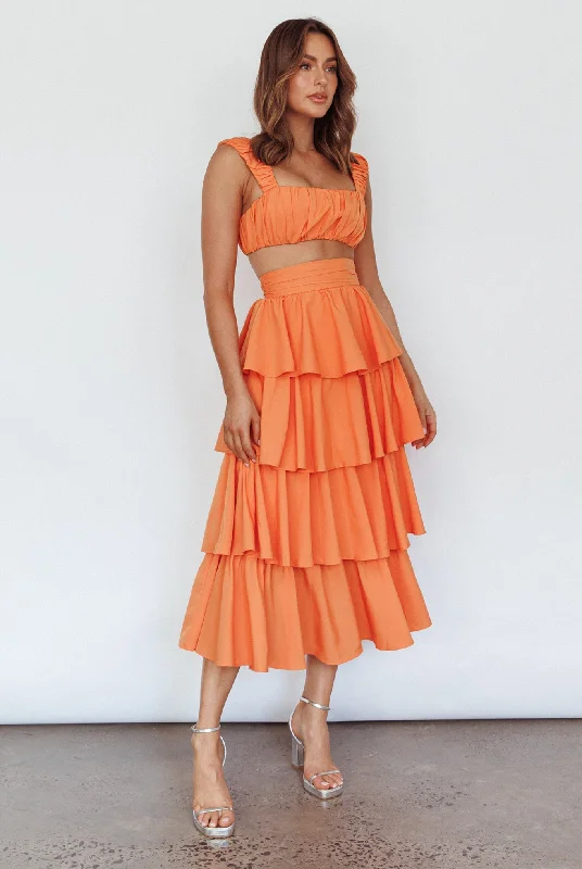 Suenito Tiered Frill Maxi Skirt Orange