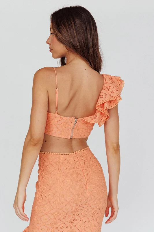 Talk About Me Ruffle Shoulder Twist Bust Crop Top Apricot