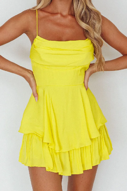 Well Versed Cowl Neck Flounce Romper Bright Yellow