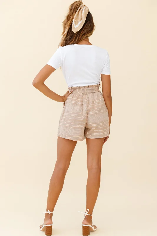 West Virginia Paperbag Waist Shorts Mocha/White Stripe