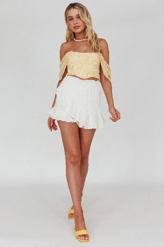 You Got It Tied Ruffle Skort White