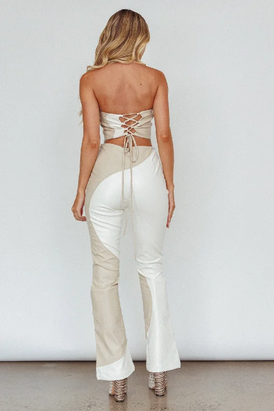 Zebulon Faux Leather Flare Pants Ivory