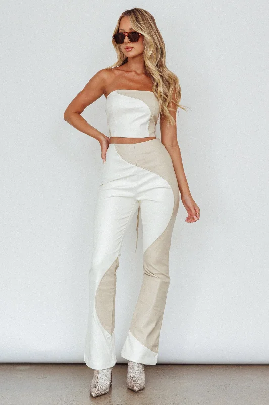 Zebulon Faux Leather Flare Pants Ivory