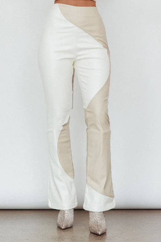 Zebulon Faux Leather Flare Pants Ivory