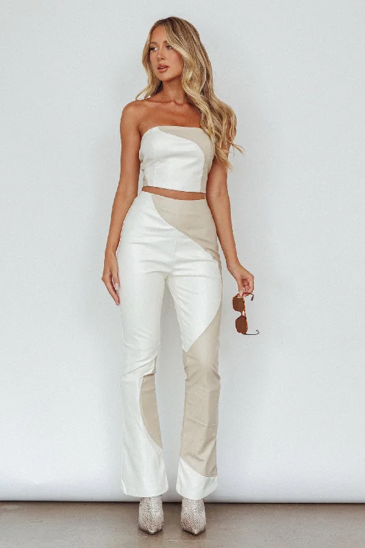 Zebulon Faux Leather Flare Pants Ivory