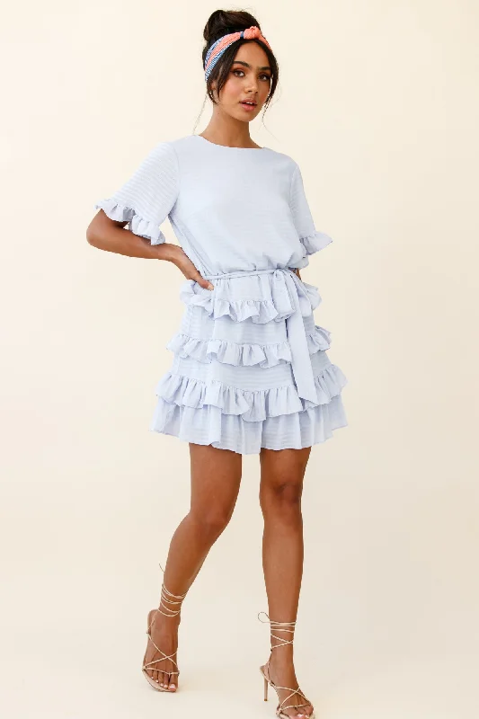 Zipporah Short Sleeve Layered Ruffle Dress Grey