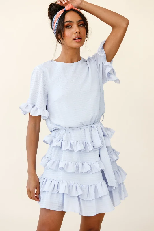 Zipporah Short Sleeve Layered Ruffle Dress Grey