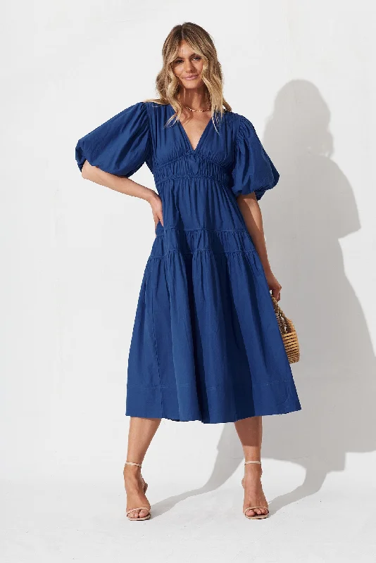 Amalie Midi Dress In Cobalt Blue Cotton