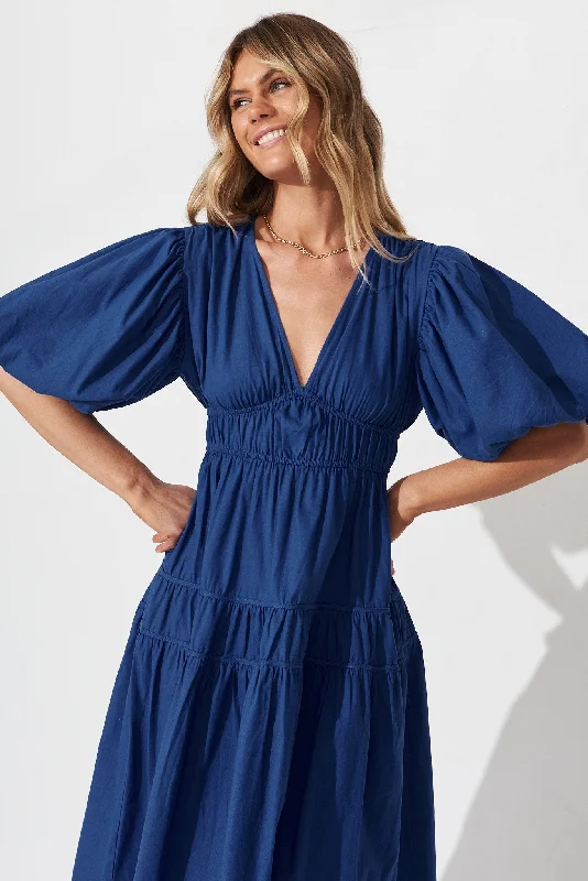 Amalie Midi Dress In Cobalt Blue Cotton