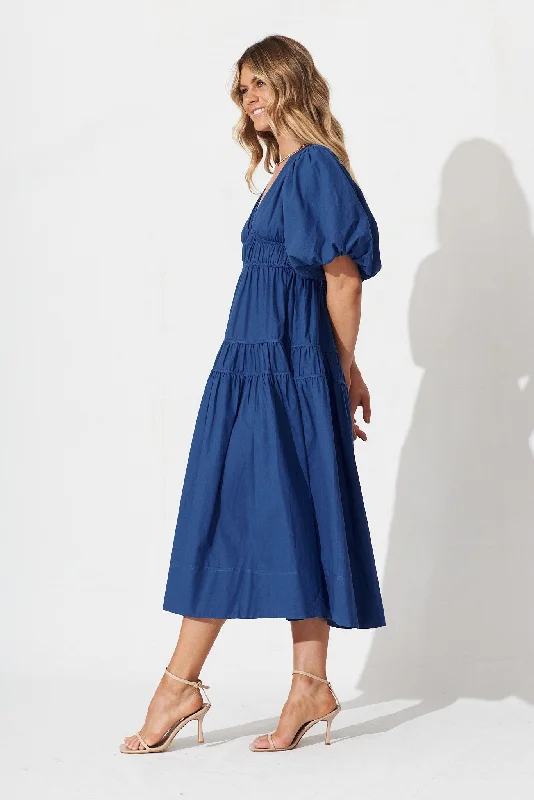 Amalie Midi Dress In Cobalt Blue Cotton