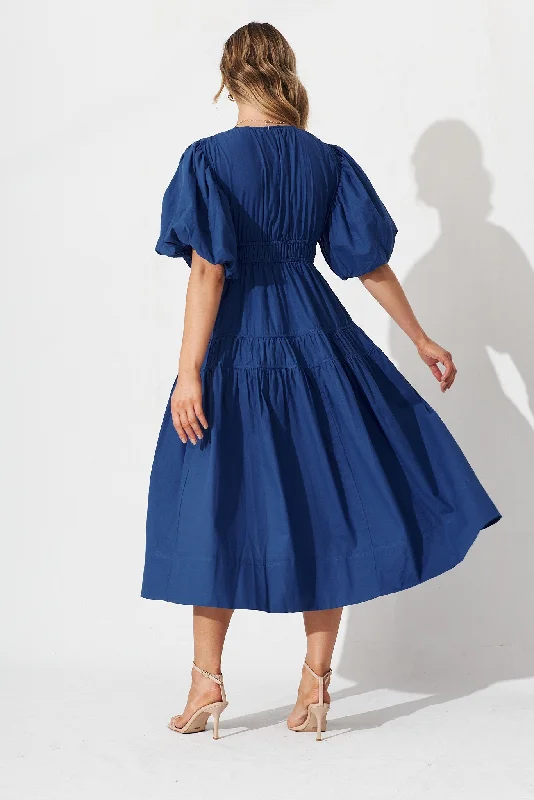 Amalie Midi Dress In Cobalt Blue Cotton