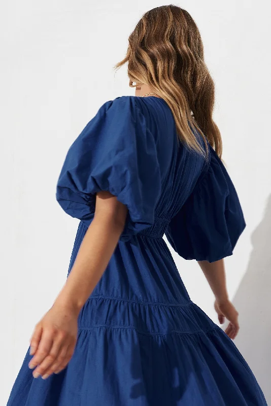 Amalie Midi Dress In Cobalt Blue Cotton