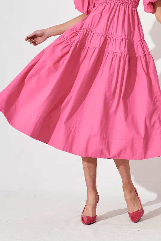 Amalie Midi Dress In Hot Pink Cotton