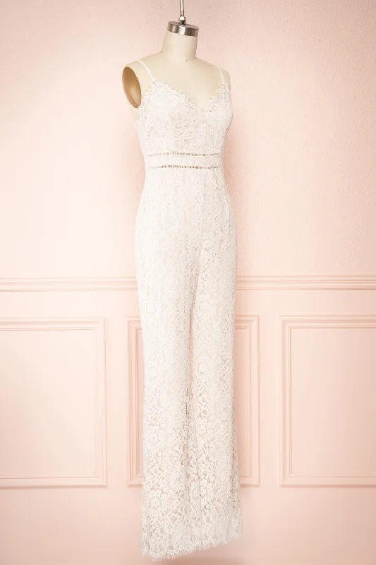 Anne-Marie | White & Beige Wide-Leg Lace Jumpsuit