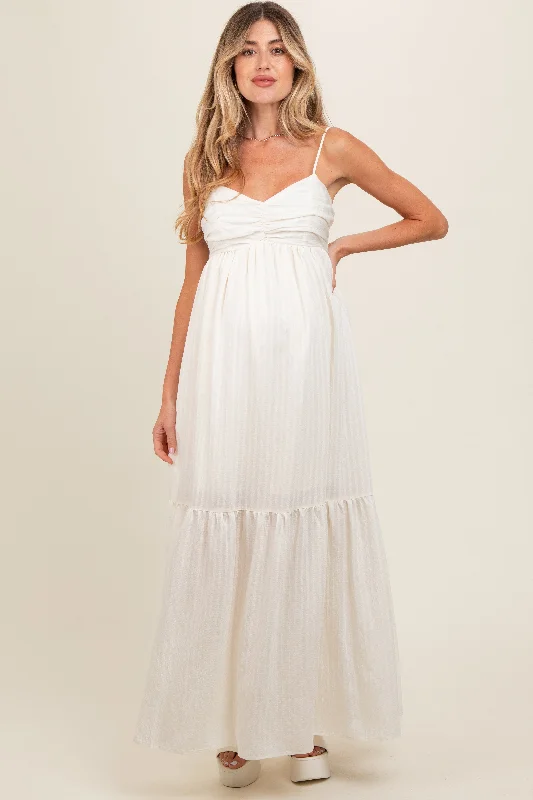 Cream Monochrome Stripe Maternity Maxi Dress