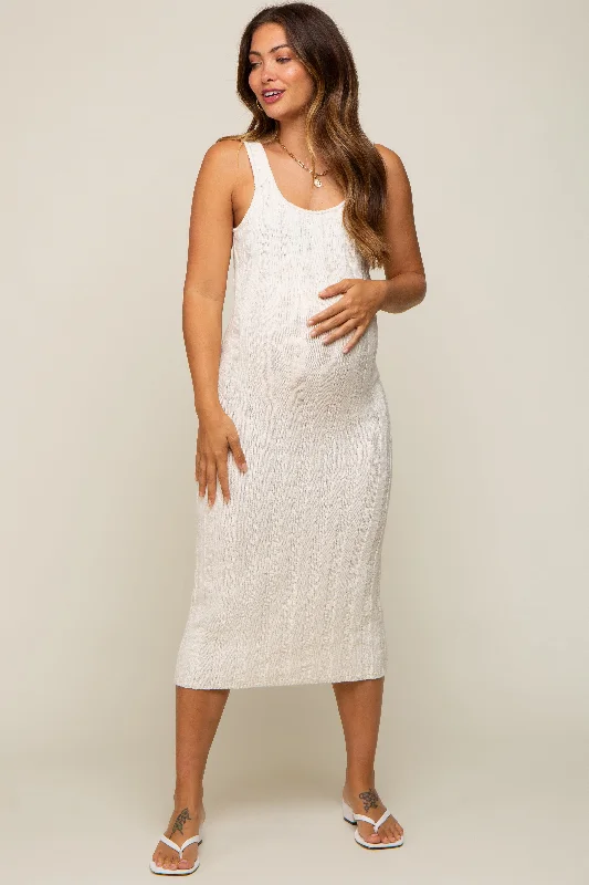 Cream Sleeveless Knit Maternity Midi Dress