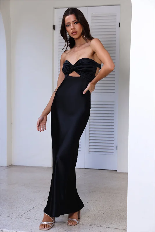 Curious Heart Satin Maxi Dress Black